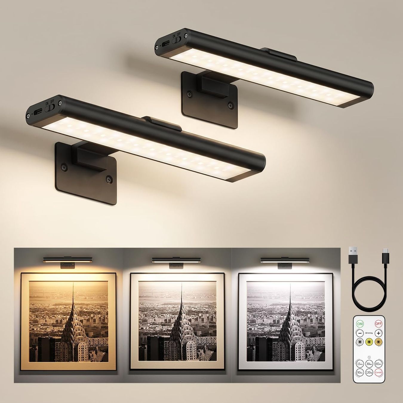 Lampade: Bildbeleuchtung LED Akku Wandleuchte 2er Set Schwarz – Nuovo e nell'imballaggio originale da Neuhausen venduto da apo_zn9s