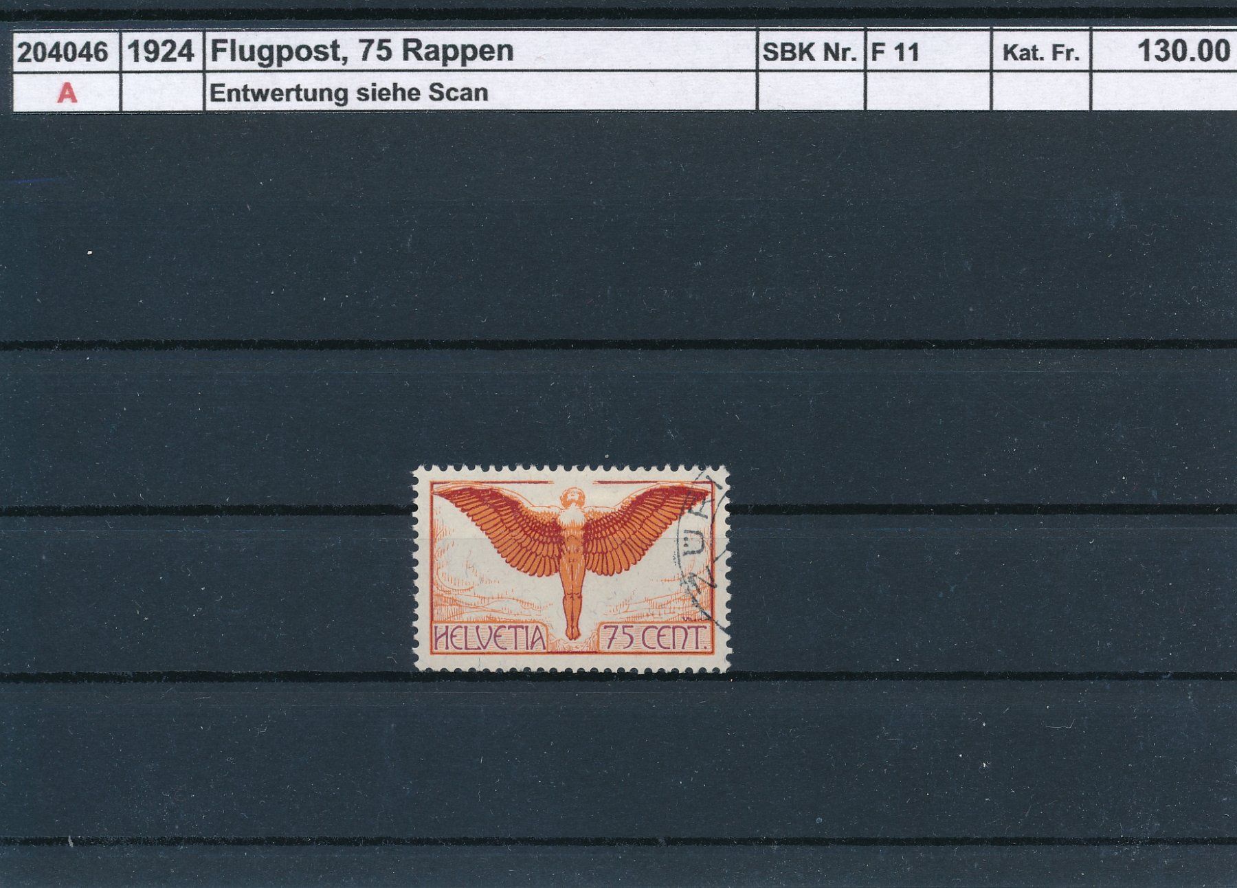 Tutti i francobolli: 1924 Flugpost - 75 Rp., gestempelt – Usato da Winterthur venduto da Zupogeru