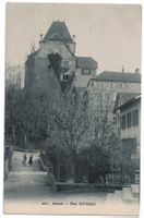 Aarau, das Schlössli, belebt, gelaufen 1908