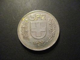 5.- Fr  1937  Un peu rare  Superbe pièce Superbe qualité