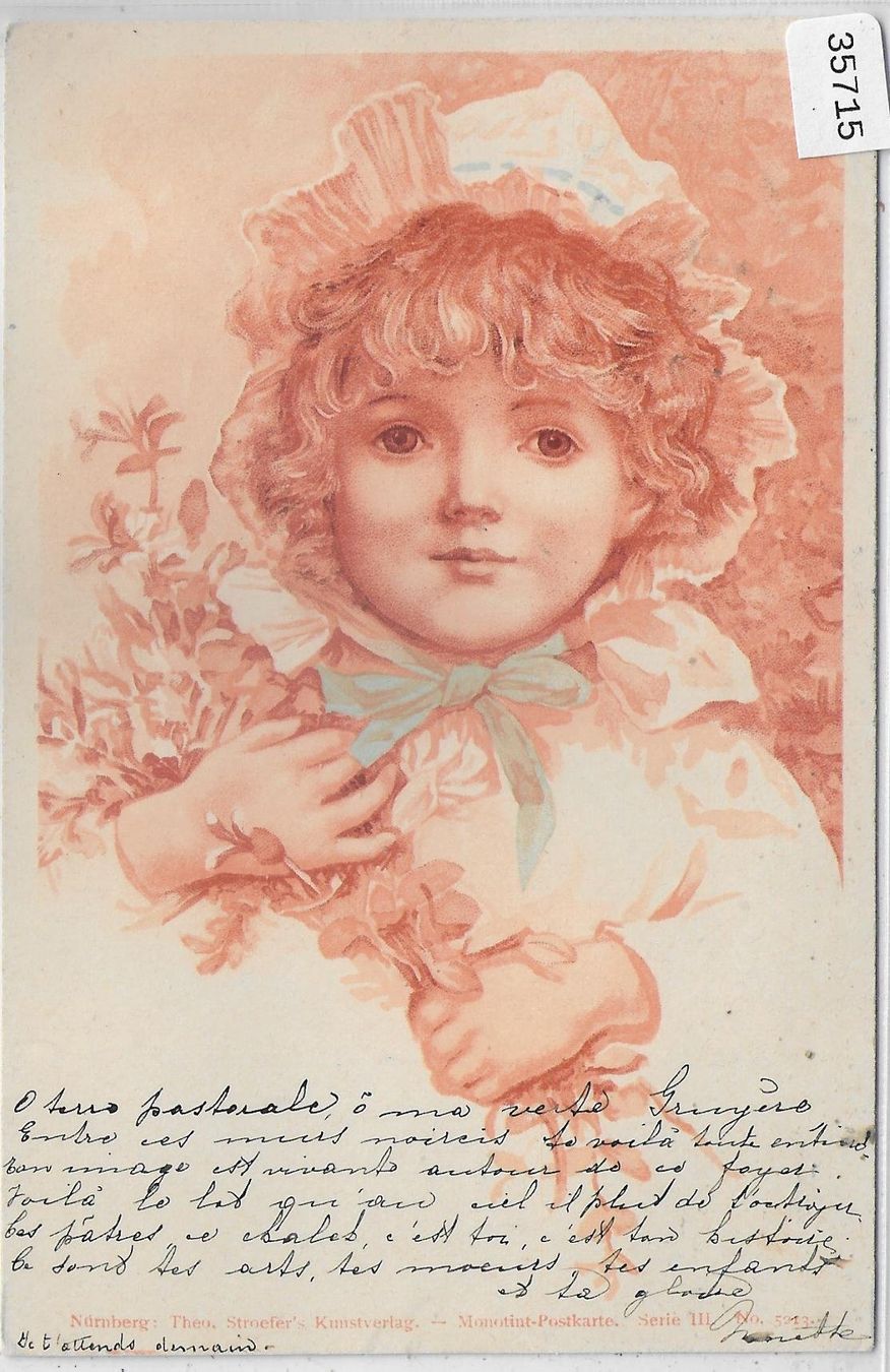 Cartoline postali: Monotint-Litho - Kleines Mädchen mit Blumenstrauss 11899 – Usato da Ettingen venduto da Kartenplanet