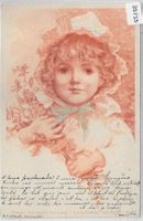 Monotint-Litho - Kleines Mädchen mit Blumenstrauss 11899