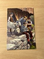 Alte Ansichtskarte mit Ziegenbock und Schuljungen, Top!