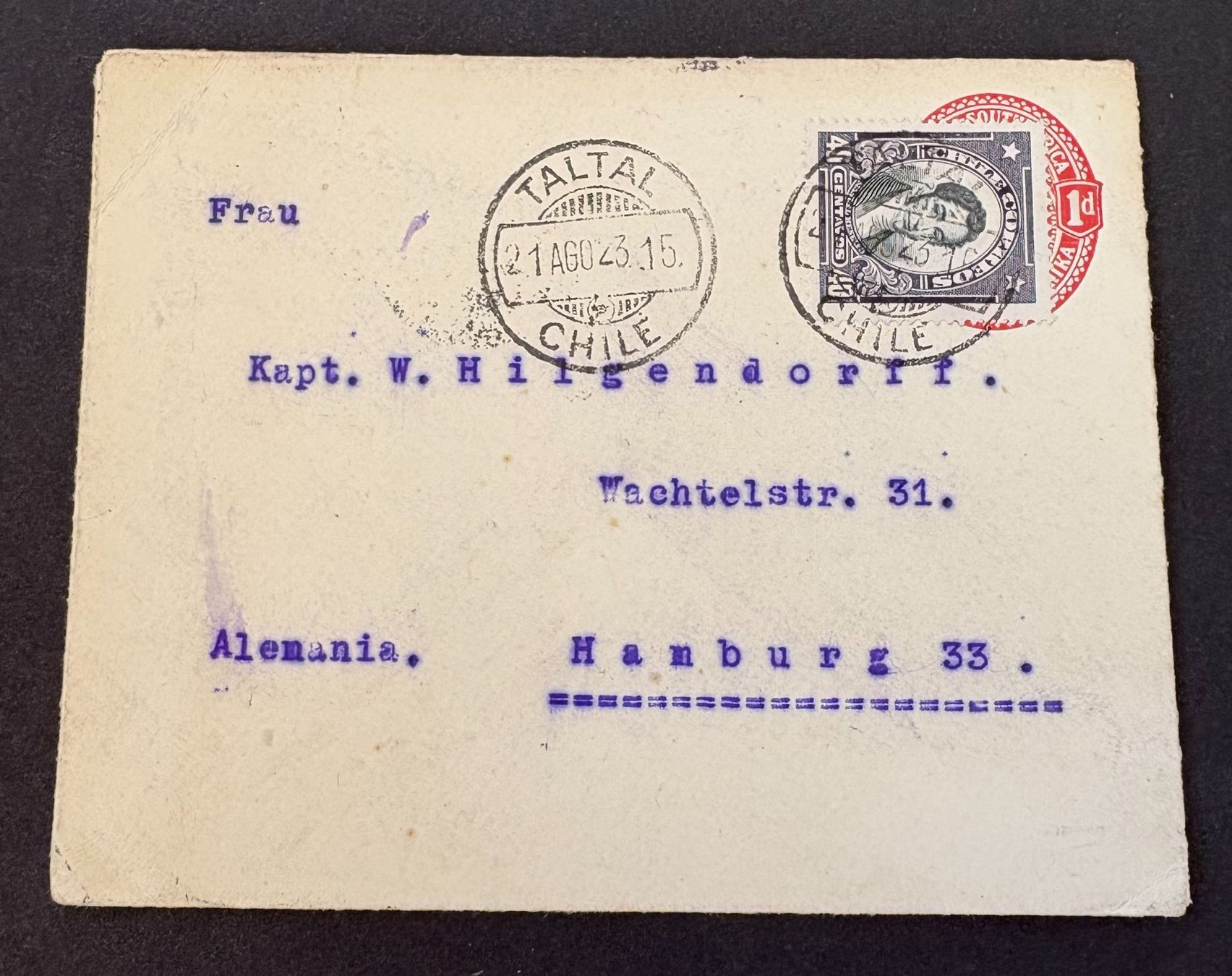 Alle Briefmarken: BRIEFUMSCHLAG CHILE 1923 – Gebraucht aus Ostermundigen von wini63