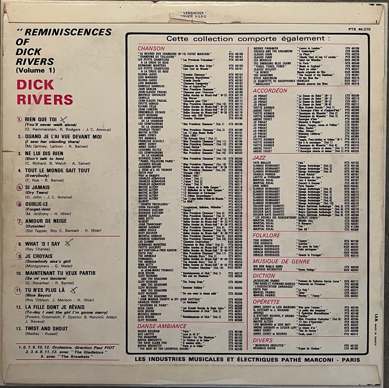 Schallplatten: DICK RIVERS - Vol. 1 - 33 Tours – Gebraucht aus Bussigny von vinyl-pas-cher 1