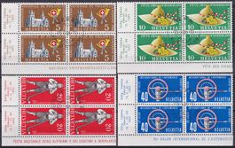 1955 Nr.320-323 Viererblöcke mit franz. ET-Stempel, Kat:95.-