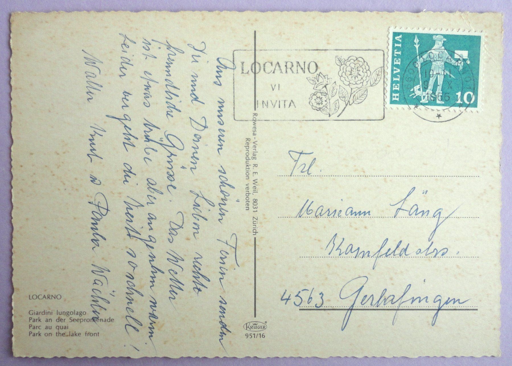 Cartoline postali: Locarno - Giardini lungolago – Usato da Fétigny venduto da Billy2miny 1