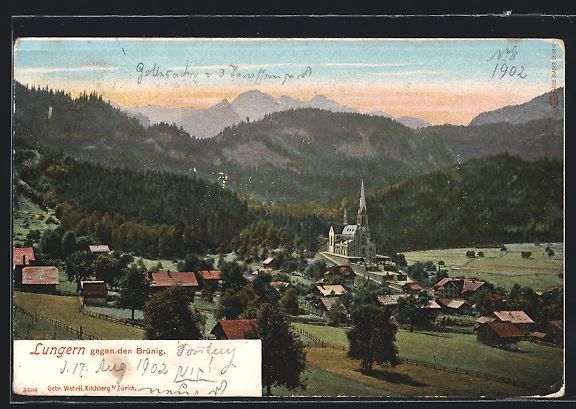 Cartoline postali: AK Lungern, Ortsansicht mit Brünig – Usato da Berlin venduto da bartko-reher