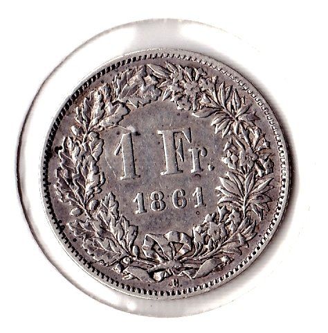Tutti le monete: 1 FRANKEN 1861 SILBER SELTEN !!! – Usato da Aurigeno venduto da SCS