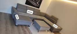 Ecksofa grau Stoff mit Bettfunktion und Chaiselongue