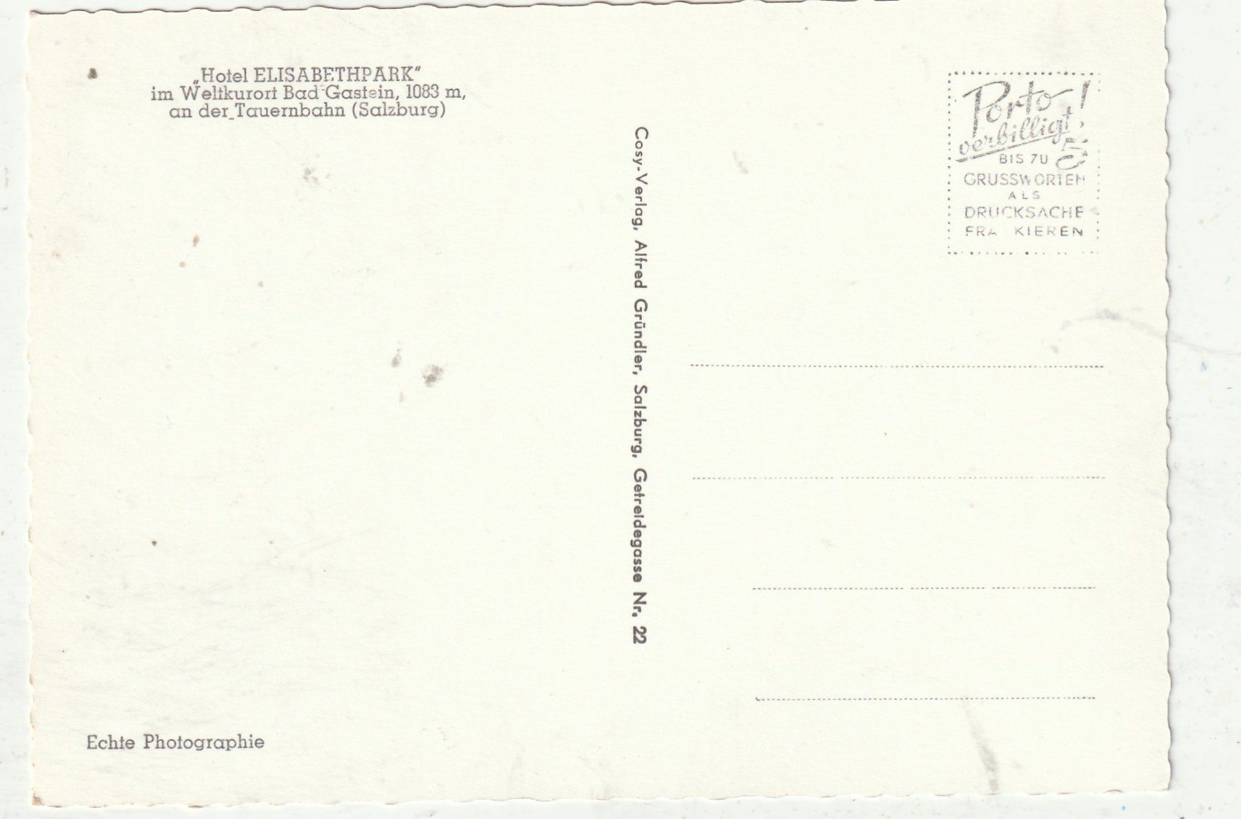 Cartoline postali: Hotel Bad Gastein – Usato da Lumbrein venduto da made02 1