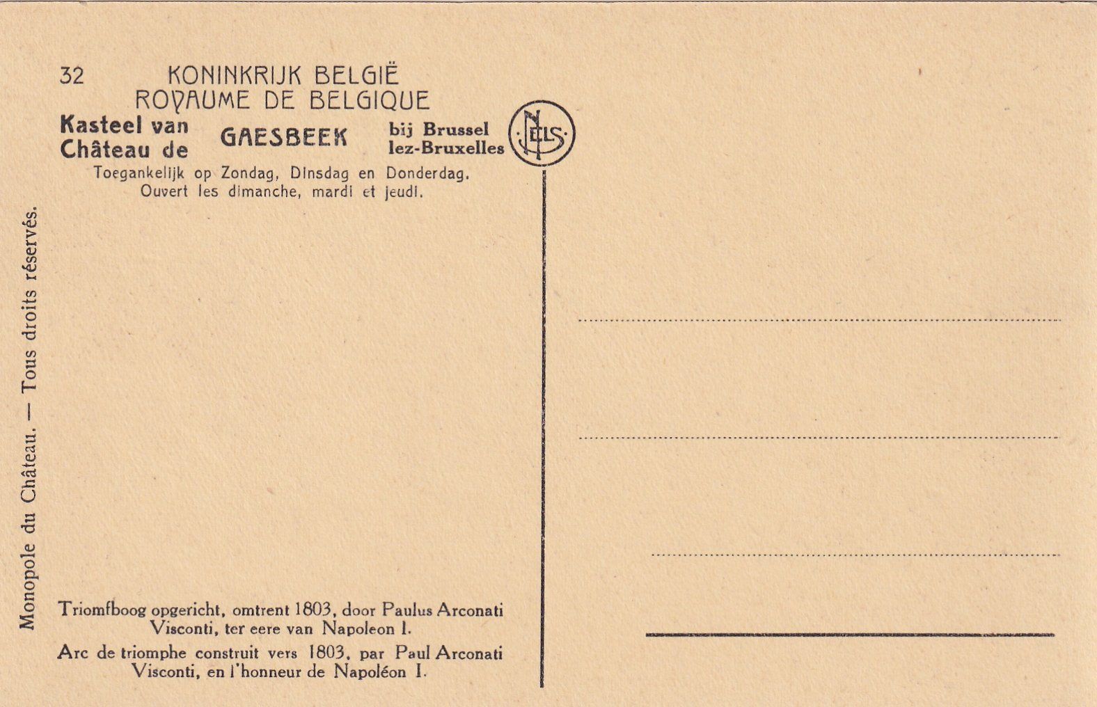 Cartoline postali: Lennik - Château de Gaesbeek /bf – Usato da Hombrechtikon venduto da Rudolf07 1