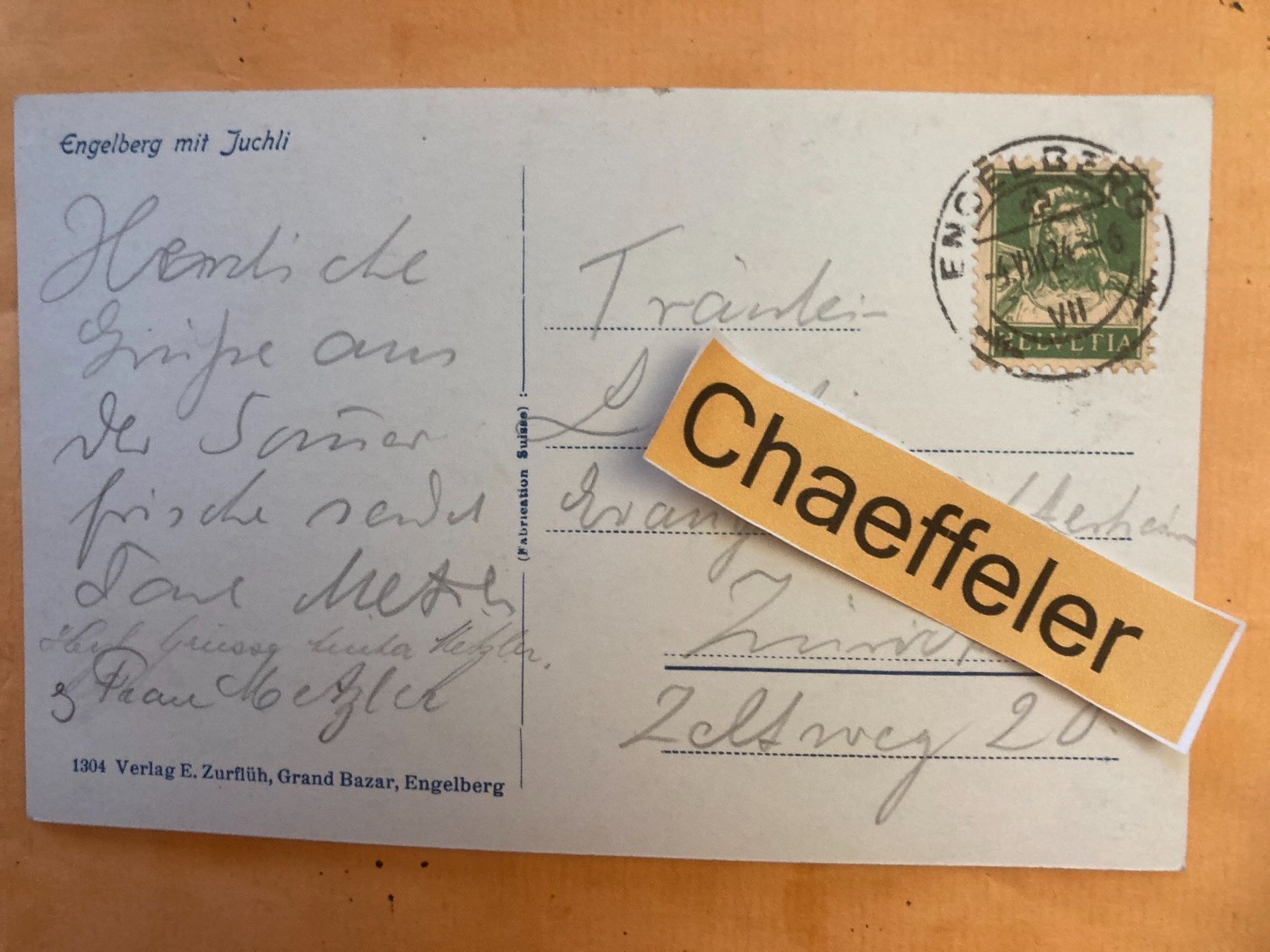 Ansichtskarten: 1924 Engelberg mit Juchli – Gebraucht aus Zürich von Chaeffeler 1