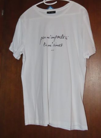 T-shirt blanc taille 40/42 inscription "peu m'importe s...