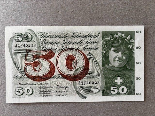 Banknoten: 50-Franken-Note von 1973 – Gebraucht aus Zürich von Lenine