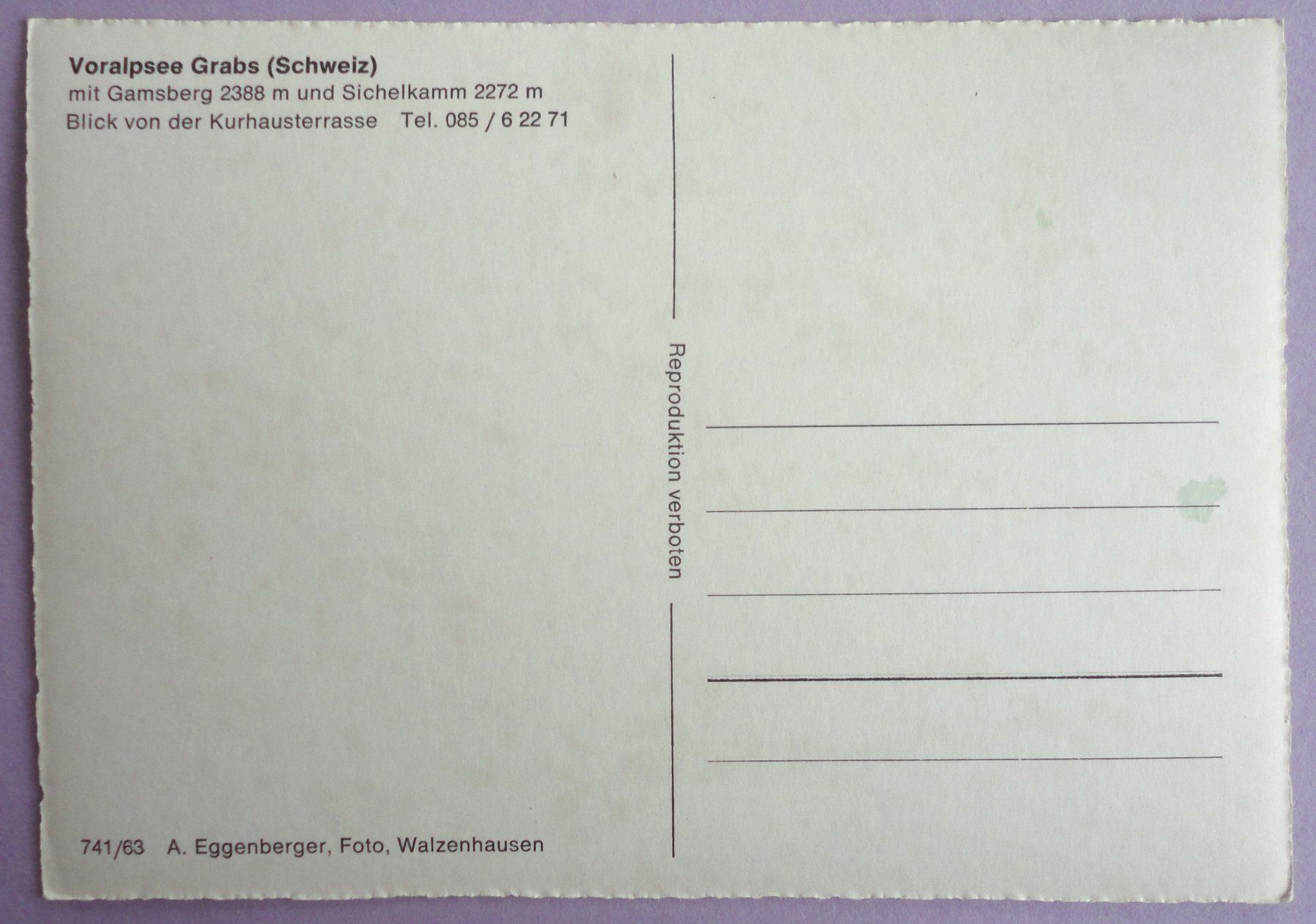 Cartoline postali: Voralpsee Grabs – Usato da Fétigny venduto da Billy2miny 1