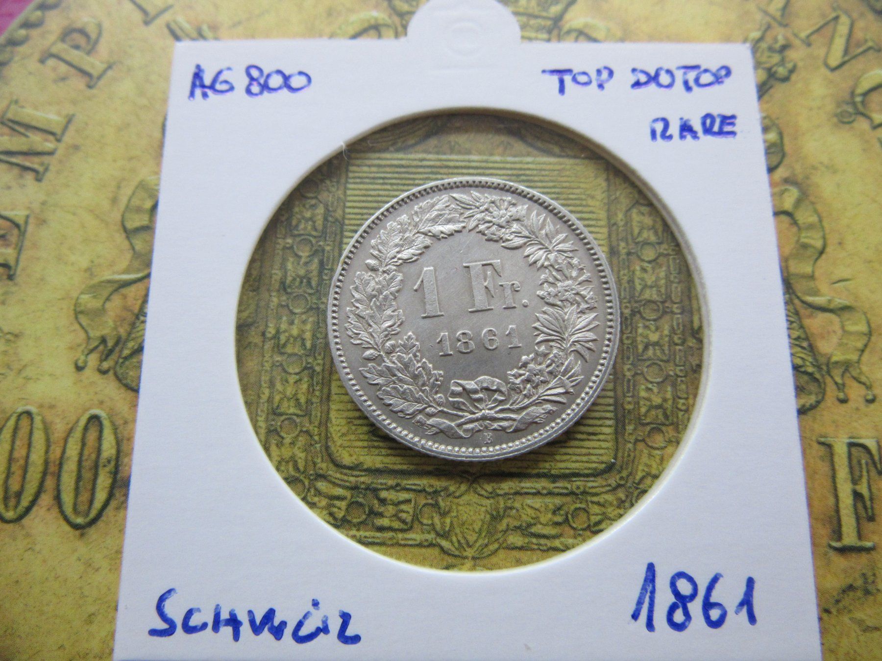 Tutti le monete: 1 FRANKEN 1861 SCHWEIZ AG 800 SILVER TOP – Usato da châtelaine venduto da VrenliNumis86 6