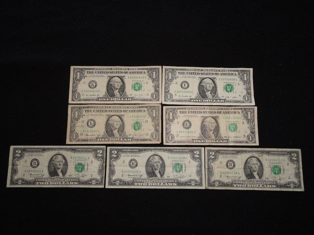 Banknoten: samlung US$ Notes, Federal Reserve - Two & One dollars – Gebraucht aus Unterbäch VS von diq_bj5y