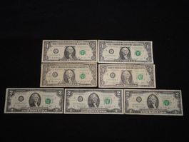 samlung US$ Notes, Federal Reserve - Two & One dollars