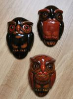 3 Eulen aus Keramik als Wandschmuck