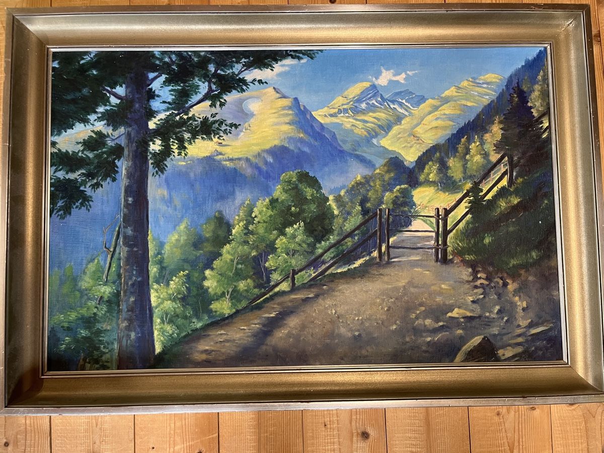 Dipinti: Gemälde Berglandschaft mit Weg, gerahmt, Originalzustand – Usato da Buchs SG venduto da mcn_nv9m