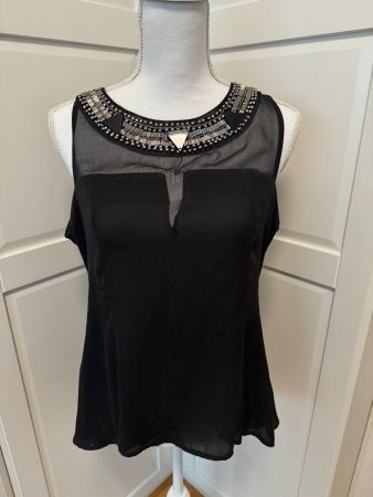 Elegantes Top mit Steinen,Schwarz, Gr. L