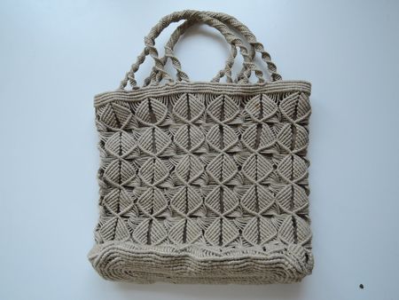 Makramee Handarbeit kleine Sommertasche beige 25x22cm