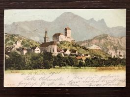 SARGANS Schloss, Teilansicht mit Kirche, Militärsache, 1901