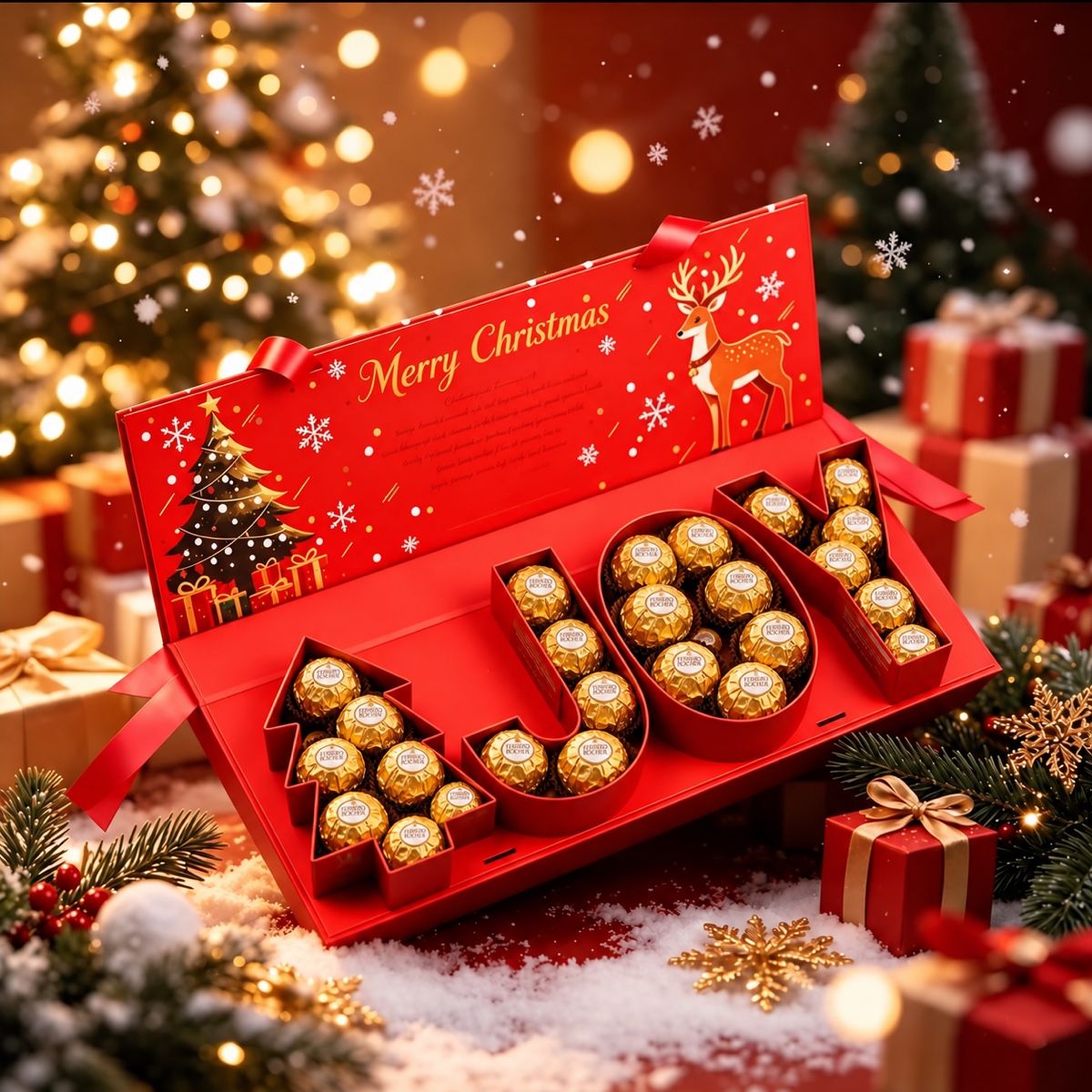 Tutte le decorazioni: Weihnachts-Geschenkbox JOY mit Lindor oder Ferrero Rocher – Nuovo e nell'imballaggio originale da Riehen venduto da lin_ts5g 1