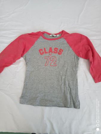 Cooles Retro-Shirt, Gr. M, Langarm, Grau/Pink, Top MNG