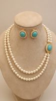 Parure collier et boucles d'oreilles perles et turquoise