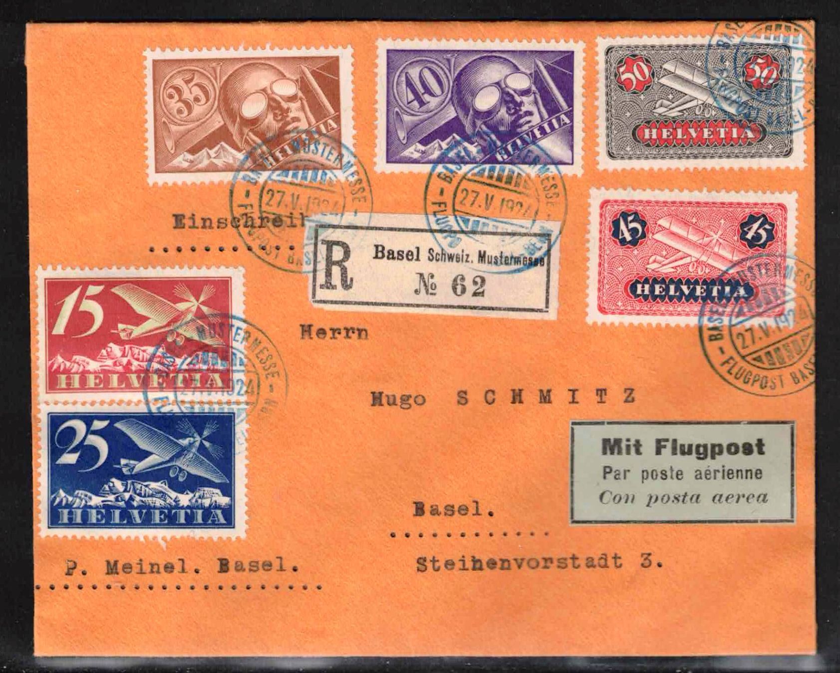 Alle Briefmarken: 1923 Flugpost Satzbrief vom Flugtag Basel 1924 – Neu (gemäss Beschreibung) aus Nuglar von Stamp88