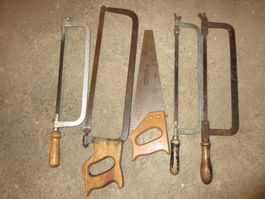 Konvolut 5 Sägen, Metall- und Holzsägen, gebraucht