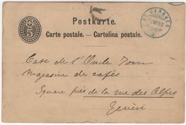 ST. CERGUES in blau auf Ganzsachen-Postkarte nach GENÈVE