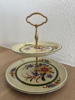 Etagere 2-stufig, Keramik Vintage, Blumenmuster