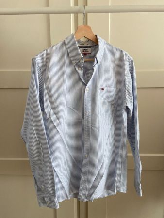 Tommy Hilfiger Hemd, weiß-blau gerippt, Größe M