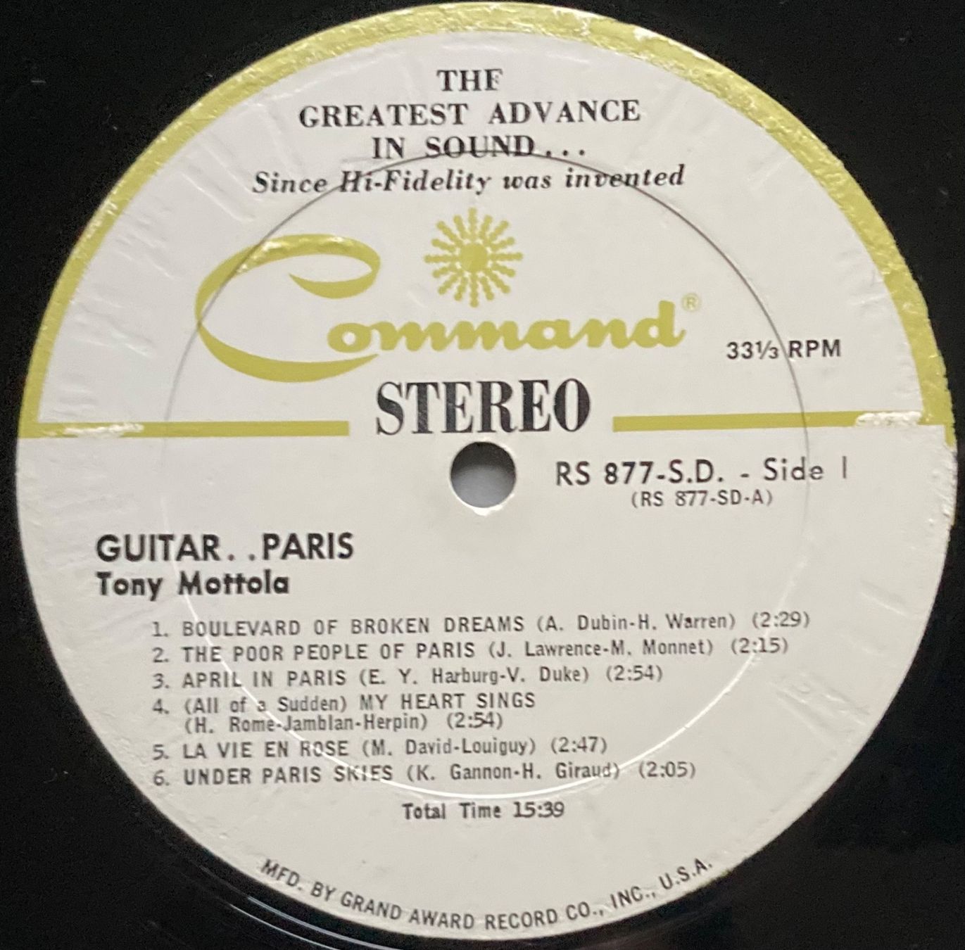 Schallplatten: TONY MOTTOLA - GUITAR....PARIS – Gebraucht aus Poliez-Pittet von Newtown-Records 3