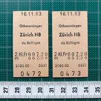 Othmarsingen - Zürich HB, 16.11.1983, Ticket Nr. 472 und 473
