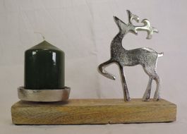 Kerzenhalter Rentier aus Metall und Holz, Neu