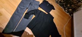 Schönes Set in schwarz Jeans, Shirt und Pulli g
