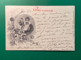 Alte Ansichtskarte Trachtenpaar, Gruss aus Saussure, 1899