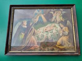 Engelbid LItho in Biedermeierrahmen unter Glas