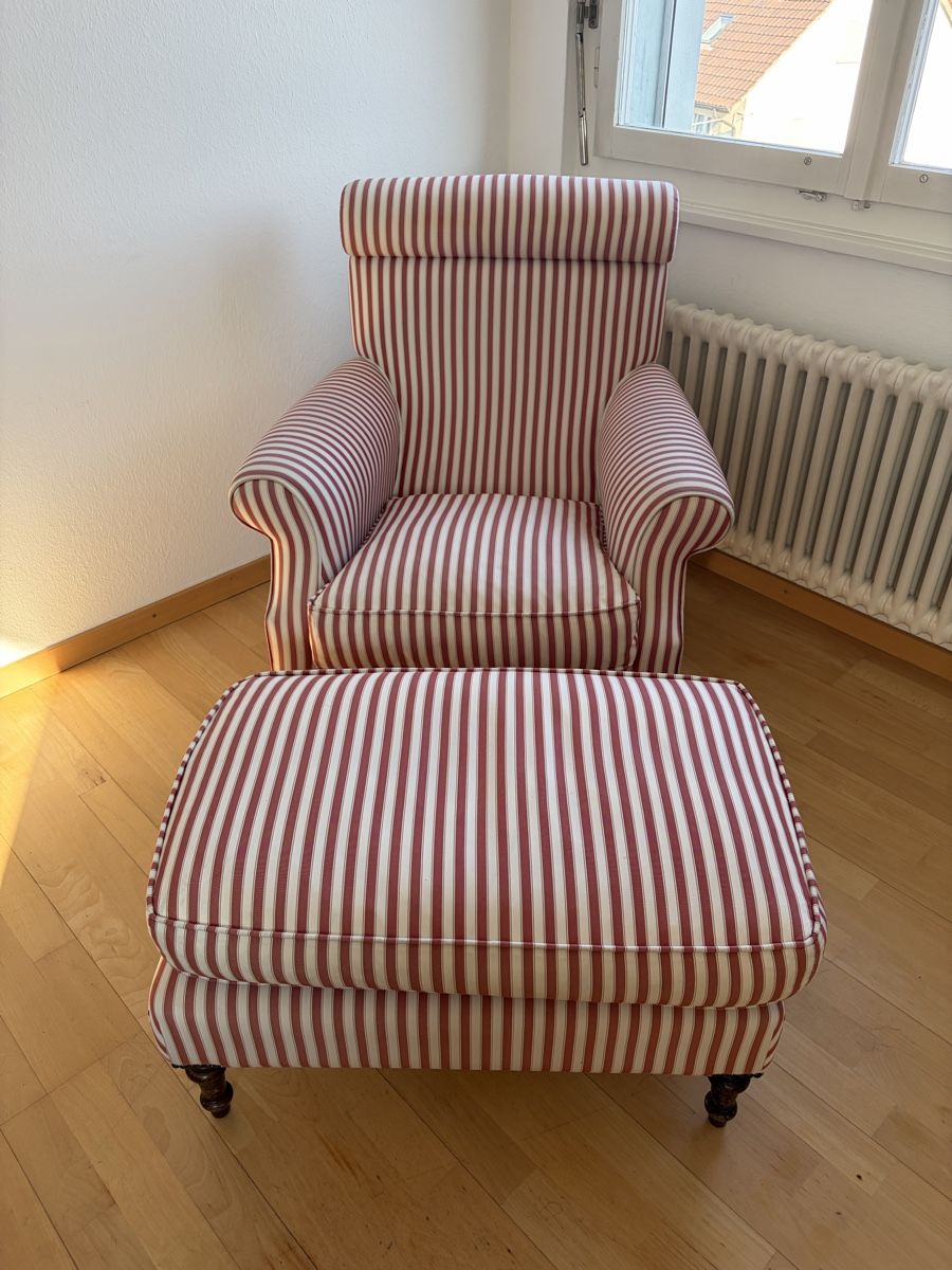 Poltrone: Fauteuil et repose-pieds rayé – Usato da Biel/Bienne venduto da NinaPI 1