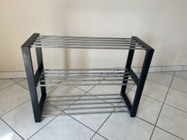 Étagère à chaussures 3 niveaux métal noir et chrome