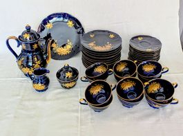 Kaffeeservice Bareuther Bavaria Echt Kobalt 22 Karat Gold