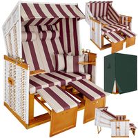 Strandkorb XXL 2-Sitzer mit Schutzhülle - Weiss/Rot