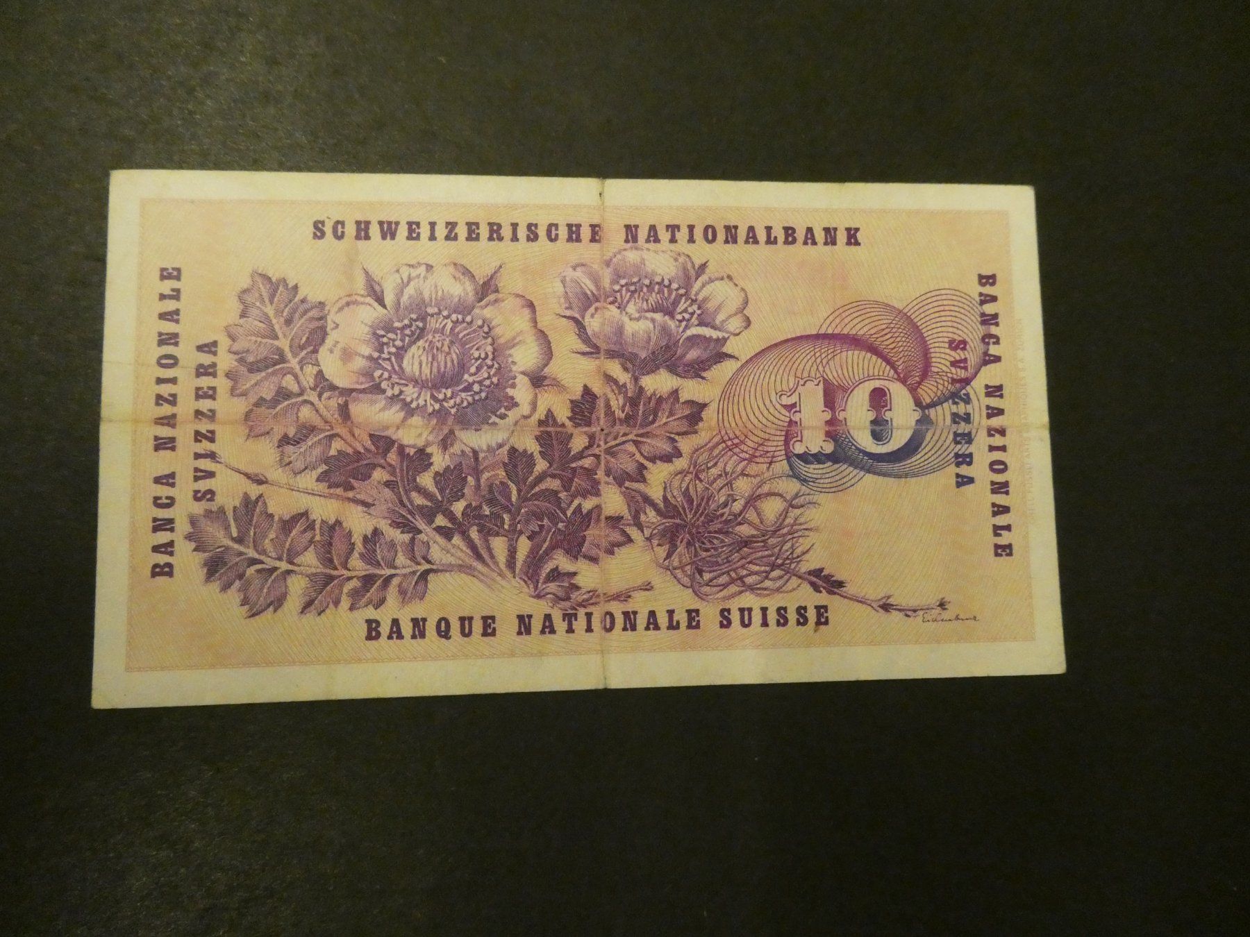 Banknoten: Schweiz 1974, 10 Franken – Gebraucht aus Hinterforst von Rohusri 1