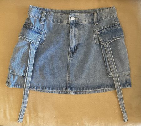 Jeans Minirock Damen Gr. M Hellblau Y2K Cargo-Taschen 