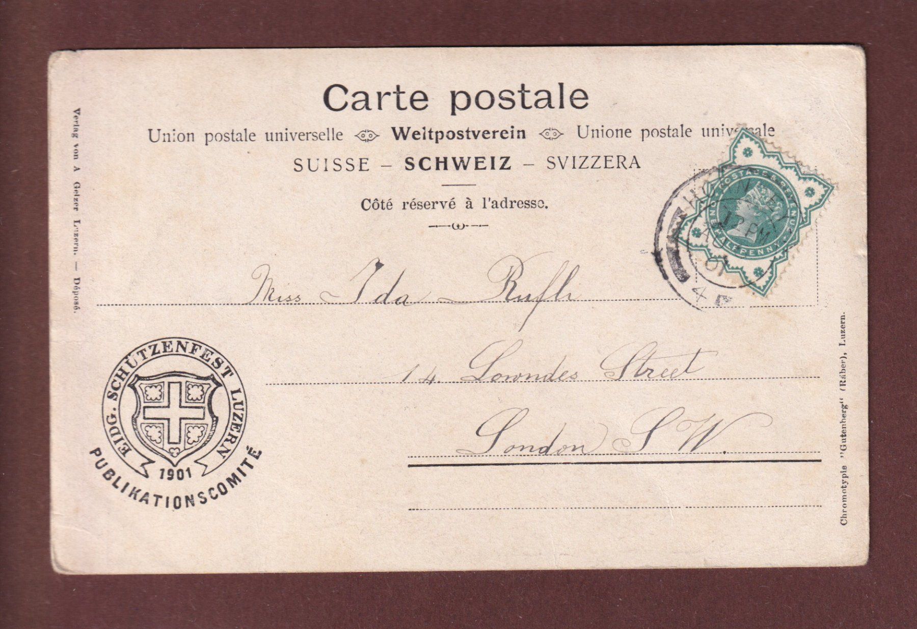 Cartoline postali: LUZERN - Schützenfest 1901 – Usato da Pully venduto da nicecards 1