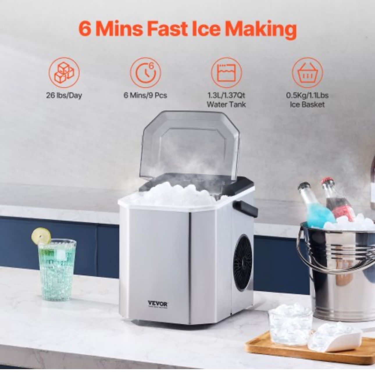 Elettrodomestici da cucina: Eisbereiter Eiswürfelbereiter 11,8kg/24h Eismaschine – Nuovo e nell'imballaggio originale da Amriswil venduto da JaJa-Express 1